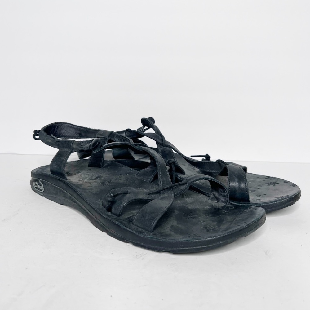 Chaco Local Eco Tread Black Leather Sandals Size 10 Women’s Strappy